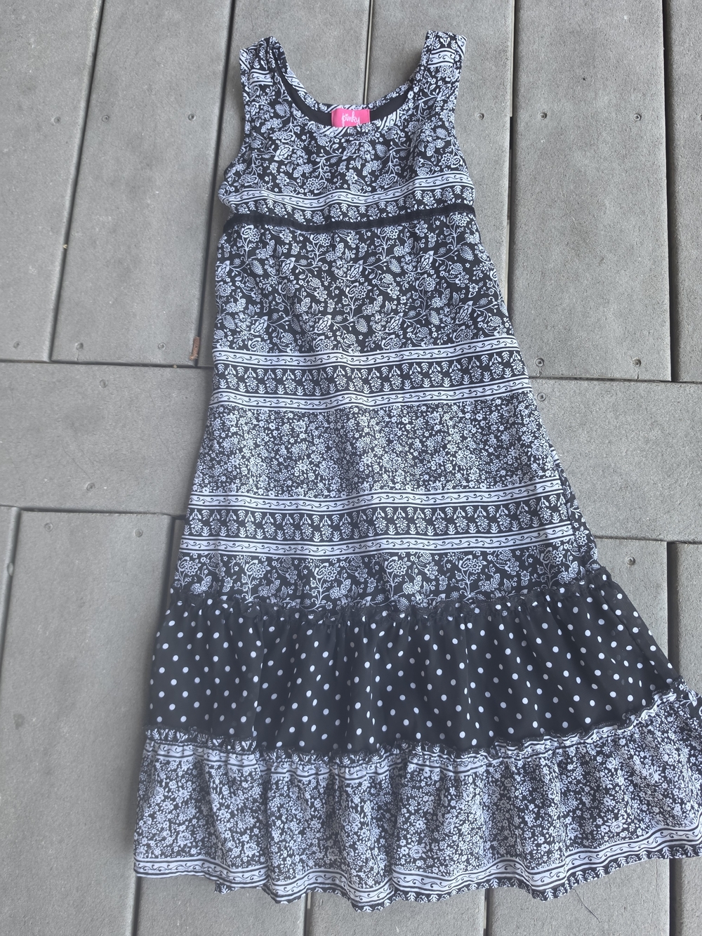 Pinky Black and White Printed Tiered Maxi Skirt